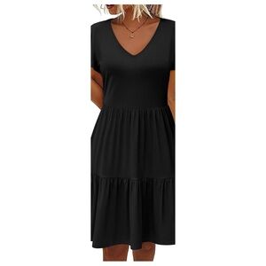 D212 NWT Dulayoo  Short Sleeve V Neck Ruffle Hem Dress with Pockets -Size: Small
